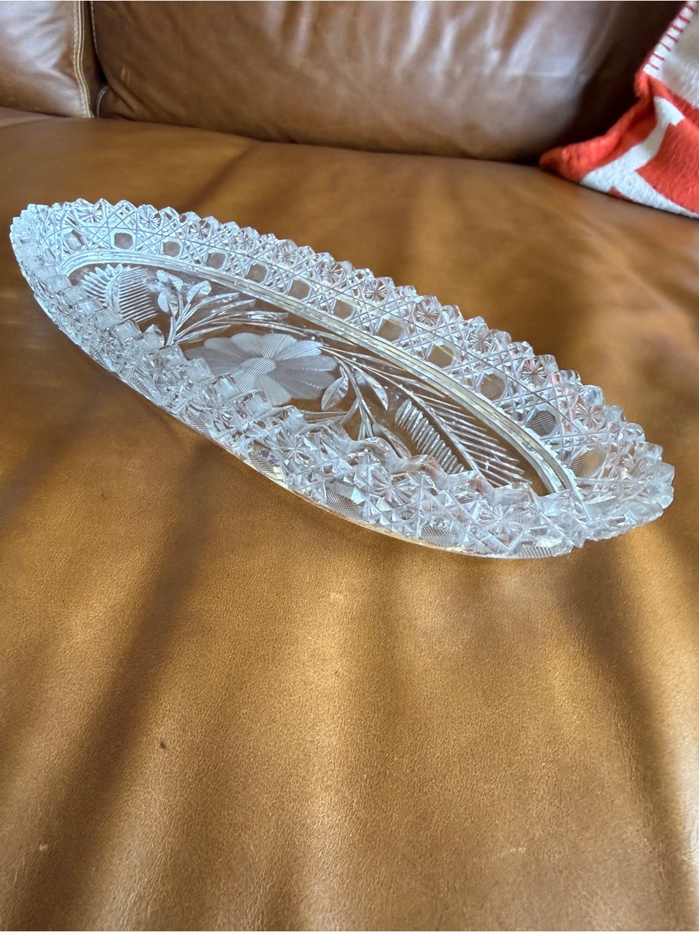 Antique ABP American Brilliant Cut Crystal 12” Celery Relish Tray Floral Oval